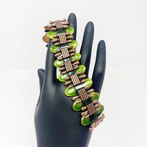 521 Vintage Matisse green enameled copper bracelet